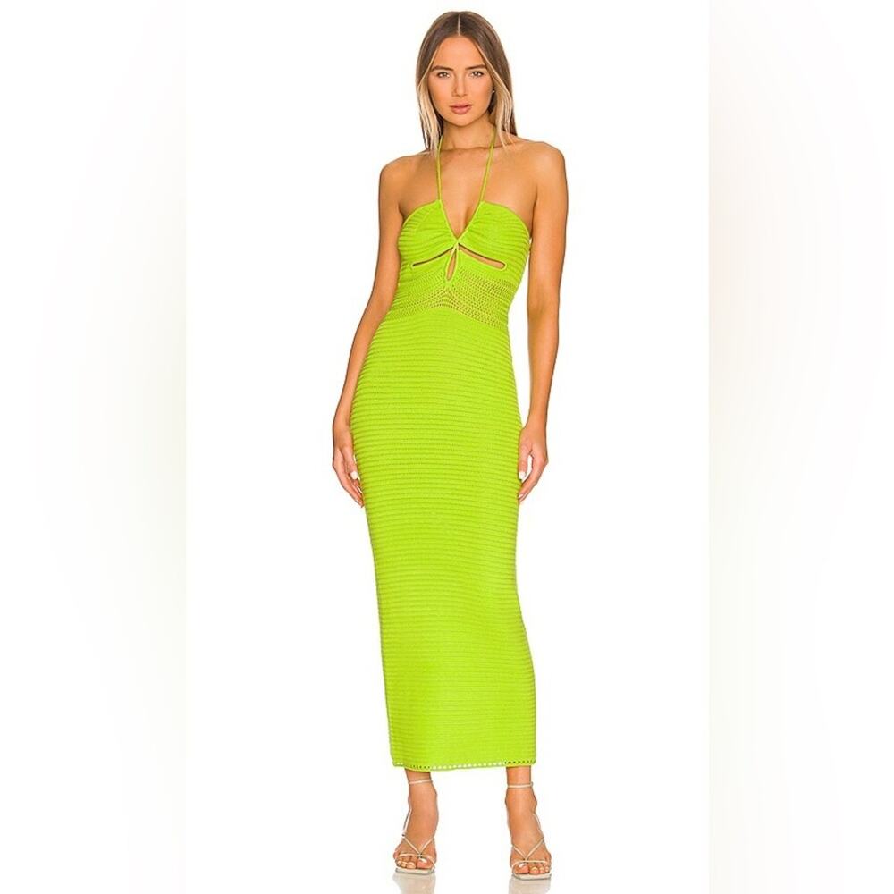 Ronny Kobo S Toput Dress in Acid Lime knit sexy midi